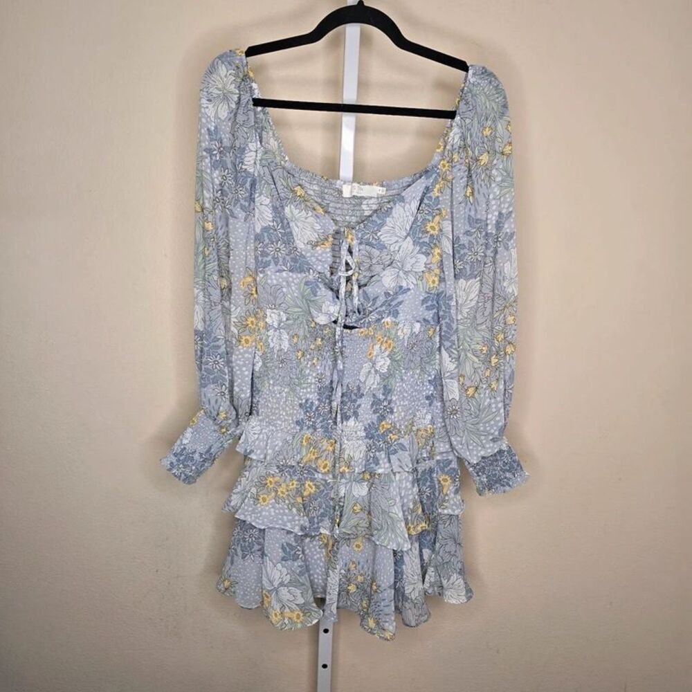 ASTR The Label size M Marietta Dress in Blue Multi Floral Smocked Ruffled Mini